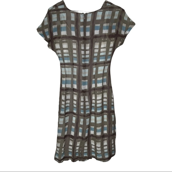 Banana Republic Gray Blue Window Pane Silk Full Liner Dress 2 - Picture 6 of 8